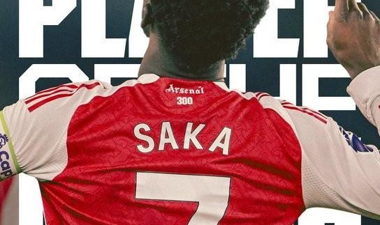 打入全场唯一进球，萨卡当选与布莱顿一役阿森纳队内最佳球员